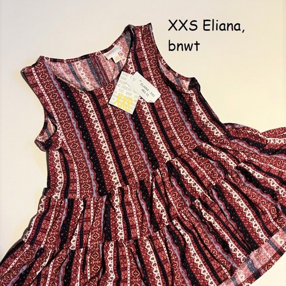 XXS Lularoe Eliana layered top, red white blue ribbon stripes - Picture 1 of 2